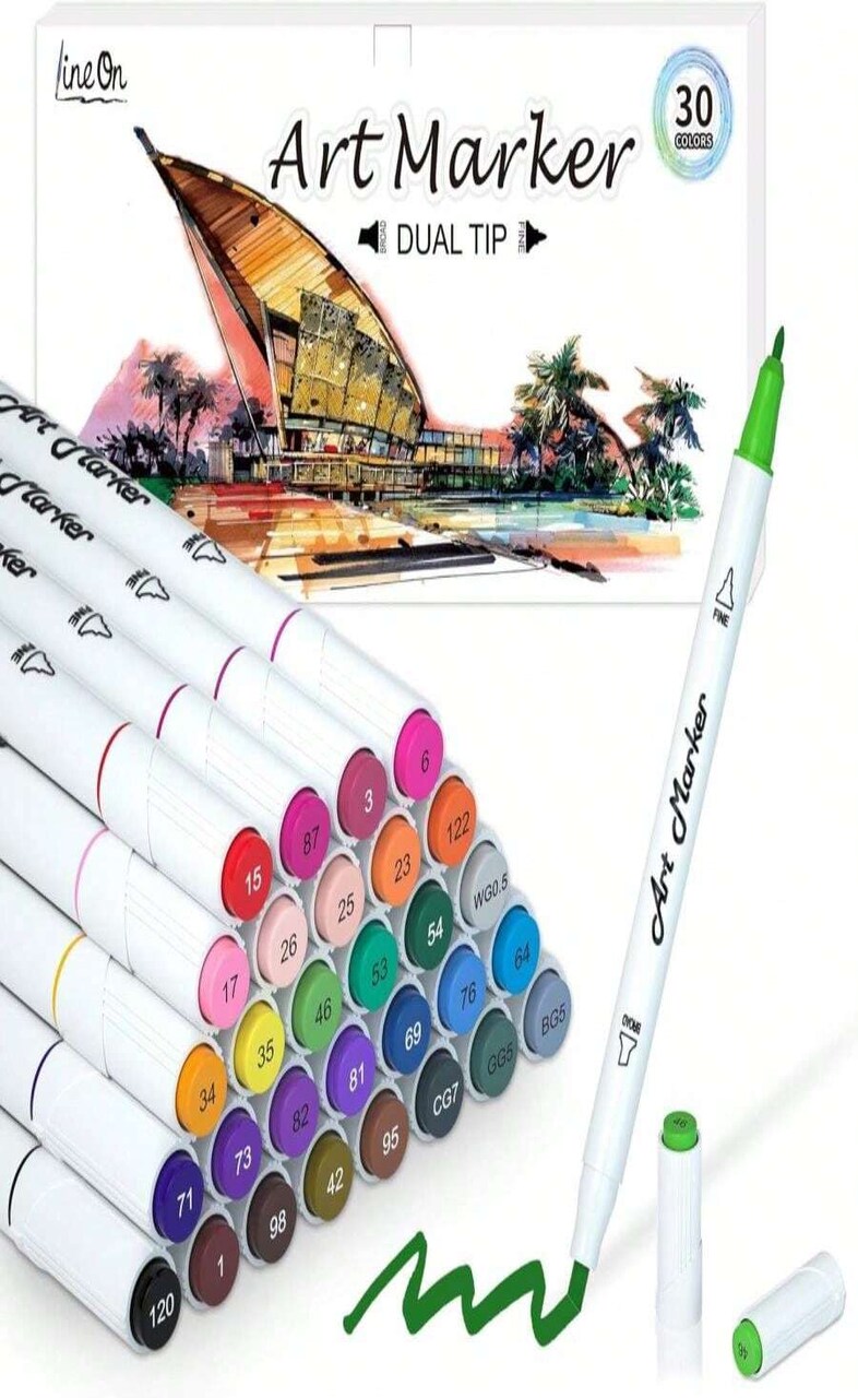 Dual-Tip Alcohol-Based Art Markers, Lineon 30 Colors Alcohol Marker Pens